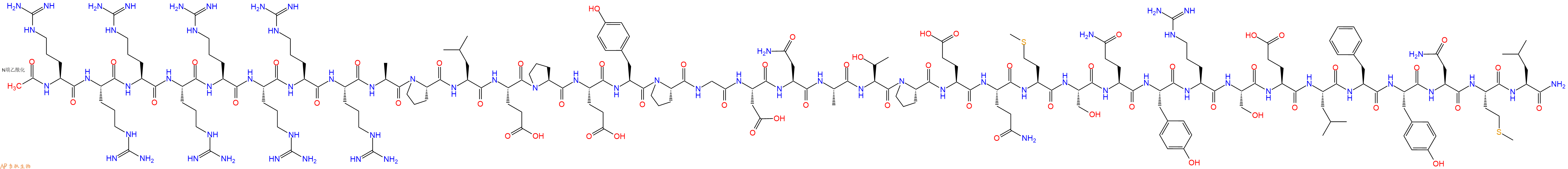 专肽生物产品Ac-Arg-Arg-Arg-Arg-Arg-Arg-Arg-Arg-Ala-Pro-Leu-Glu-Pro-Glu-Tyr-Pro-Gly-Asp-Asn-Ala-Thr-Pro-Glu-Gln-Met-Ser-Gln-Tyr-Arg-Ser-Glu-Leu-Phe-Tyr-Asn-Met-Leu-CONH2