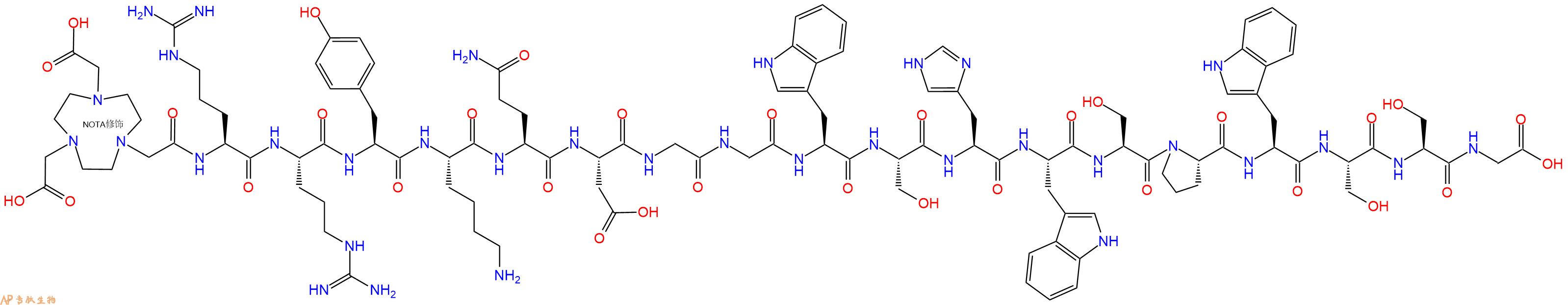专肽生物产品NOTA-Arg-Arg-Tyr-Lys-Gln-Asp-Gly-Gly-Trp-Ser-His-Trp-Ser-Pro-Trp-Ser-Ser-Gly-OH