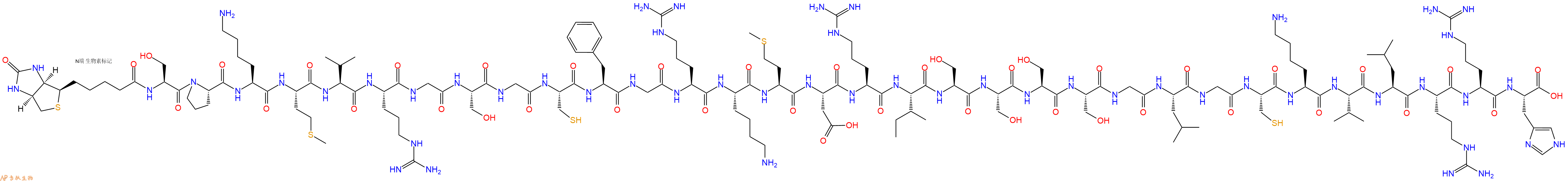 专肽生物产品Biotinyl-Ser-Pro-Lys-Met-Val-Arg-Gly-Ser-Gly-Cys-Phe-Gly-Arg-Lys-Met-Asp-Arg-Ile-Ser-Ser-Ser-Ser-Gly-Leu-Gly-Cys-Lys-Val-Leu-Arg-Arg-His-OH