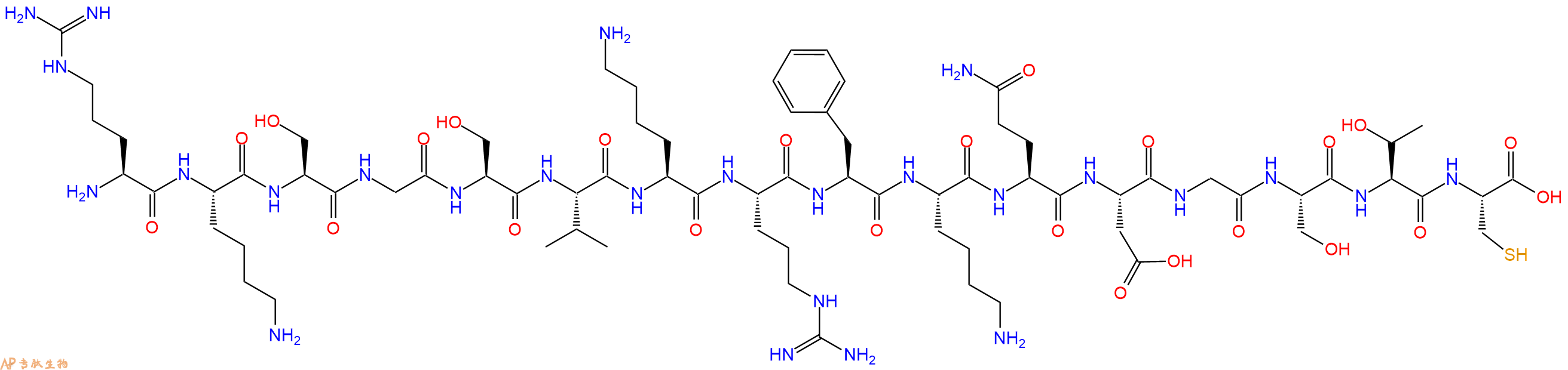 专肽生物产品H2N-Arg-Lys-Ser-Gly-Ser-Val-Lys-Arg-Phe-Lys-Gln-Asp-Gly-Ser-Thr-Cys-OH