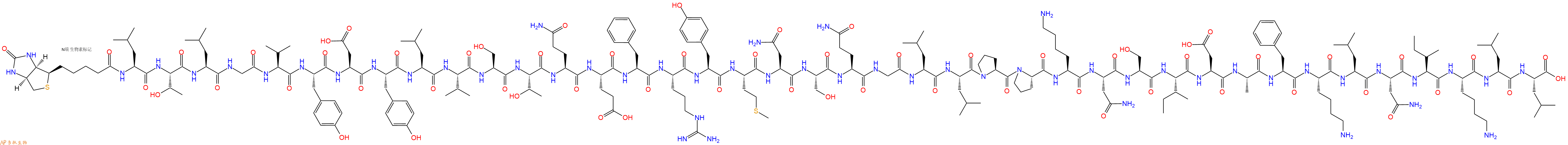 专肽生物产品Biotinyl-Leu-Thr-Leu-Gly-Val-Tyr-Asp-Tyr-Leu-Val-Ser-Thr-Gln-Glu-Phe-Arg-Tyr-Met-Asn-Ser-Gln-Gly-Leu-Leu-Pro-Pro-Lys-Asn-Ser-Ile-Asp-Ala-Phe-Lys-Leu-Asn-Ile-Lys-Leu-Leu-OH