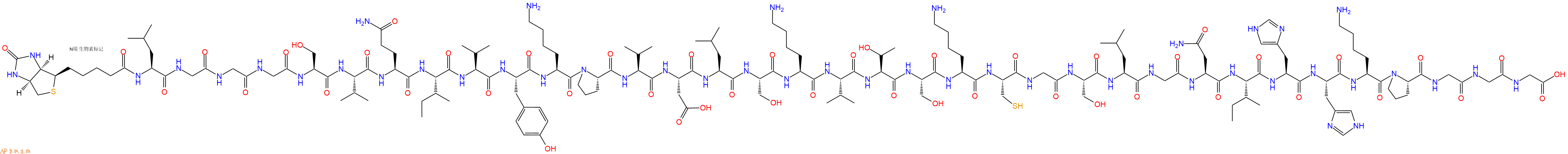 专肽生物产品Biotinyl-Leu-Gly-Gly-Gly-Ser-Val-Gln-Ile-Val-Tyr-Lys-Pro-Val-Asp-Leu-Ser-Lys-Val-Thr-Ser-Lys-Cys-Gly-Ser-Leu-Gly-Asn-Ile-His-His-Lys-Pro-Gly-Gly-Gly-OH