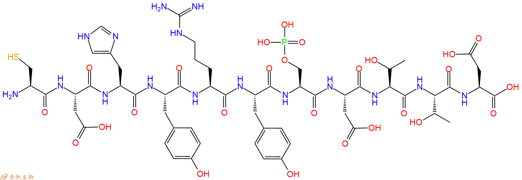 专肽生物产品H2N-Cys-Asp-His-Tyr-Arg-Tyr-Ser(PO3H2)-Asp-Thr-Thr-Asp-OH