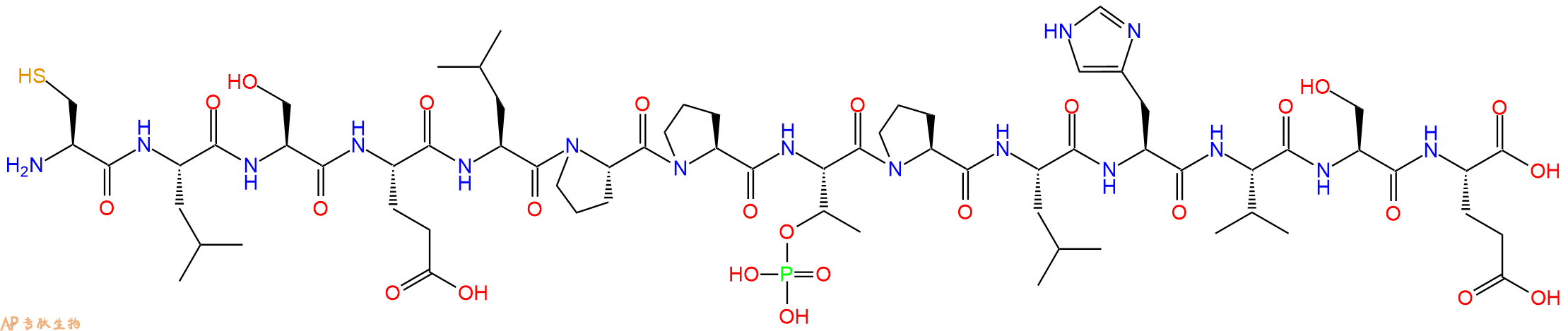 专肽生物产品H2N-Cys-Leu-Ser-Glu-Leu-Pro-Pro-pThr-Pro-Leu-His-Val-Ser-Glu-OH