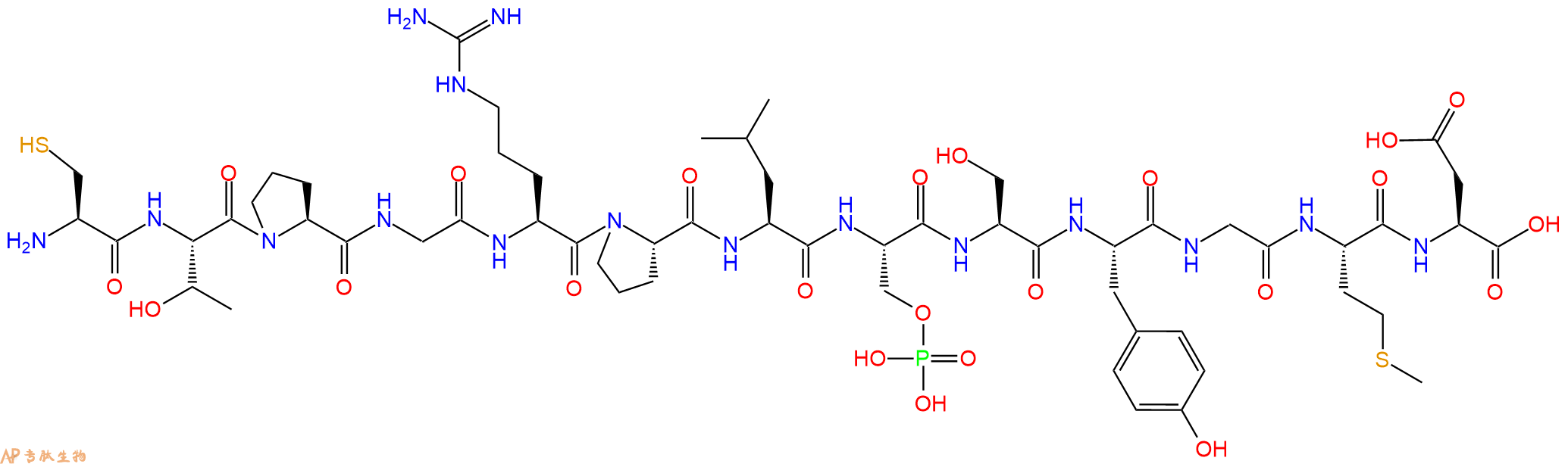 专肽生物产品H2N-Cys-Thr-Pro-Gly-Arg-Pro-Leu-Ser(PO3H2)-Ser-Tyr-Gly-Met-Asp-OH