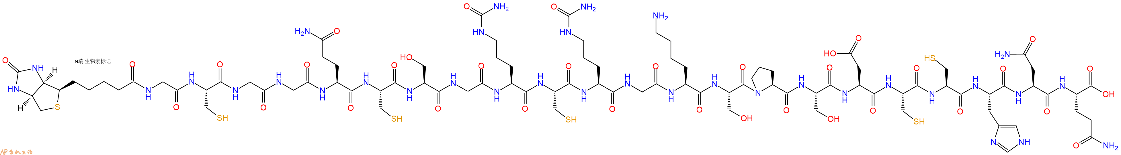 专肽生物产品Biotinyl-Gly-Cys-Gly-Gly-Gln-Cys-Ser-Gly-Cit-Cys-Cit-Gly-Lys-Ser-Pro-Ser-Asp-Cys-Cys-His-Asn-Gln-OH