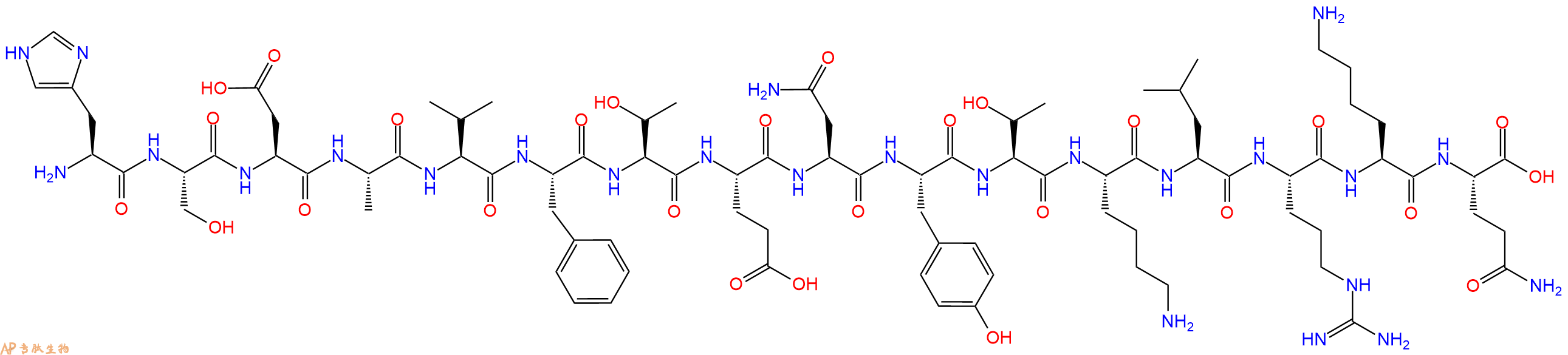 专肽生物产品H2N-His-Ser-Asp-Ala-Val-Phe-Thr-Glu-Asn-Tyr-Thr-Lys-Leu-Arg-Lys-Gln-OH