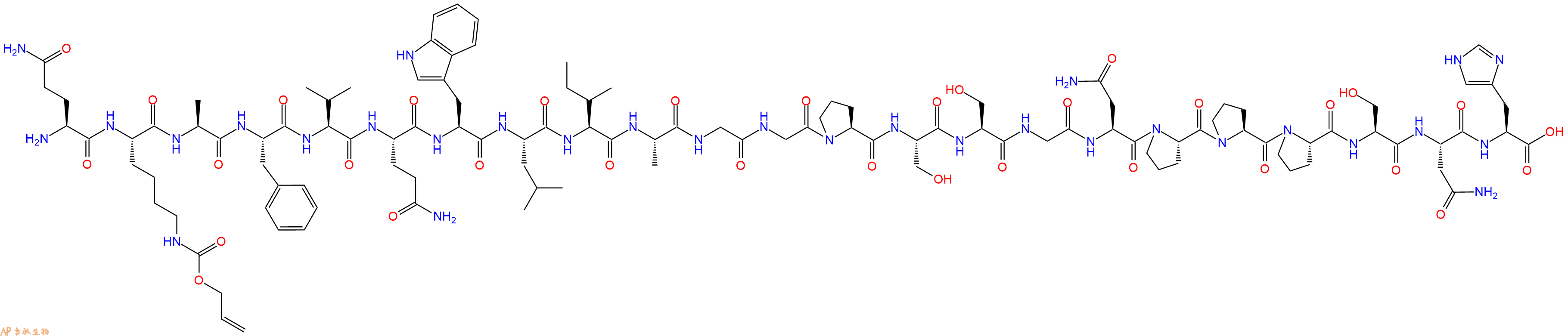 专肽生物产品H2N-Gln-Lys(Alloc)-Ala-Phe-Val-Gln-Trp-Leu-Ile-Ala-Gly-Gly-Pro-Ser-Ser-Gly-Asn-Pro-Pro-Pro-Ser-Asn-His-OH