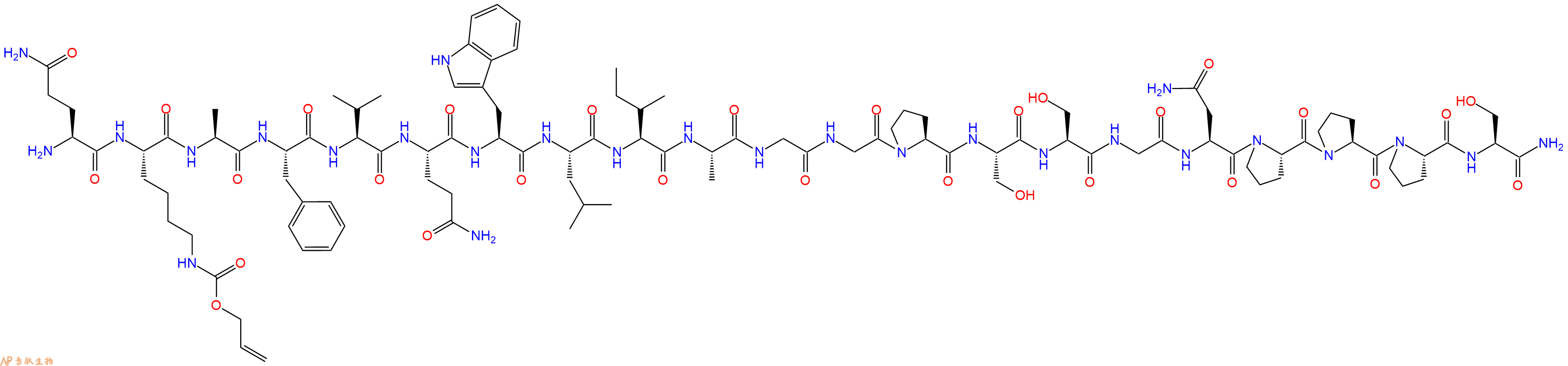 专肽生物产品H2N-Gln-Lys(Alloc)-Ala-Phe-Val-Gln-Trp-Leu-Ile-Ala-Gly-Gly-Pro-Ser-Ser-Gly-Asn-Pro-Pro-Pro-Ser-CONH2