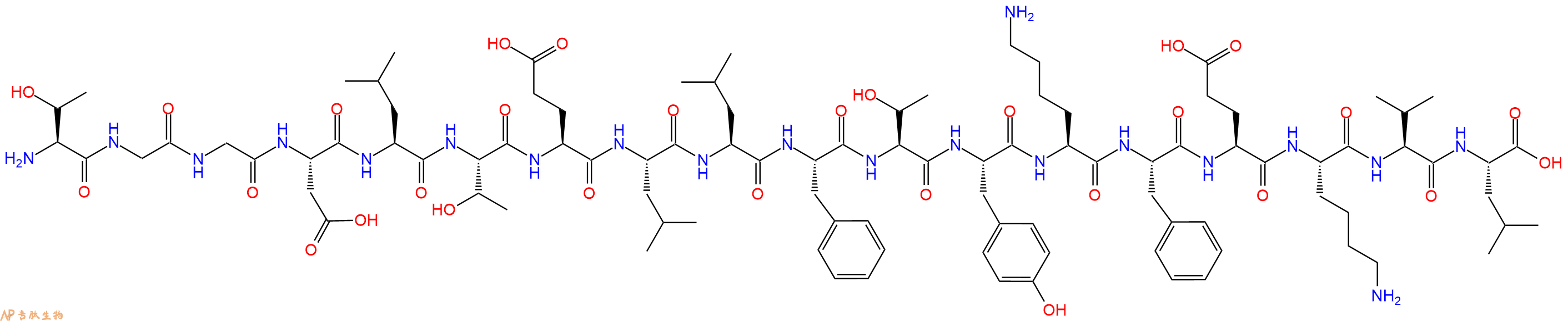 专肽生物产品H2N-Thr-Gly-Gly-Asp-Leu-Thr-Glu-Leu-Leu-Phe-Thr-Tyr-Lys-Phe-Glu-Lys-Val-Leu-OH