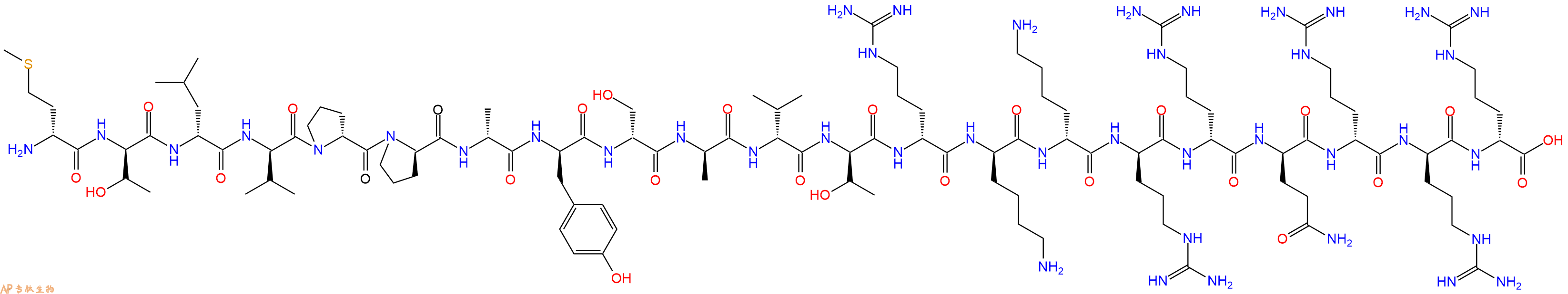 专肽生物产品H2N-DMet-DThr-DLeu-DVal-DPro-DPro-DAla-DTyr-DSer-DAla-DVal-DThr-DArg-DLys-DLys-DArg-DArg-DGln-DArg-DArg-DArg-OH