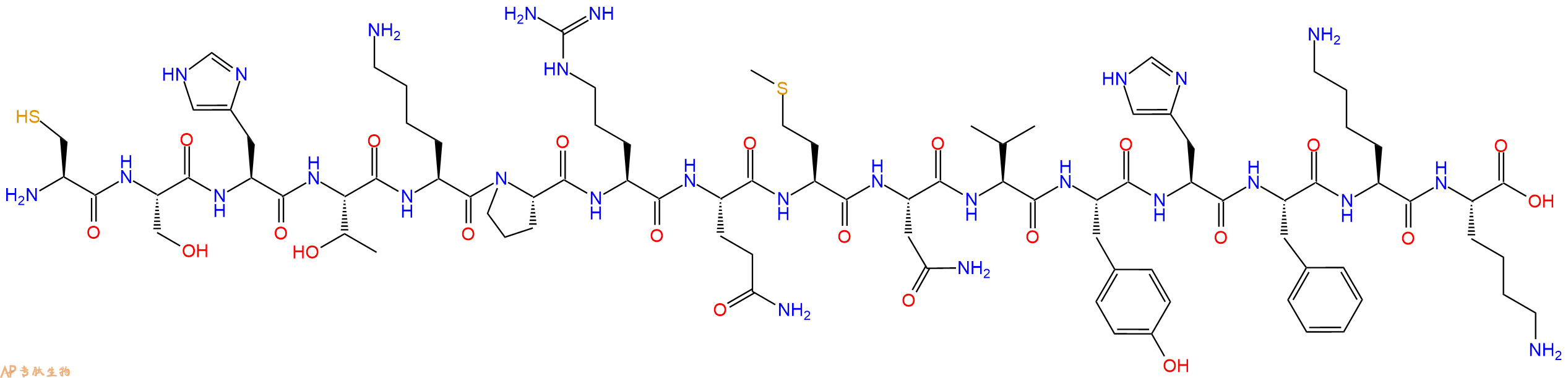 专肽生物产品H2N-Cys-Ser-His-Thr-Lys-Pro-Arg-Gln-Met-Asn-Val-Tyr-His-Phe-Lys-Lys-OH