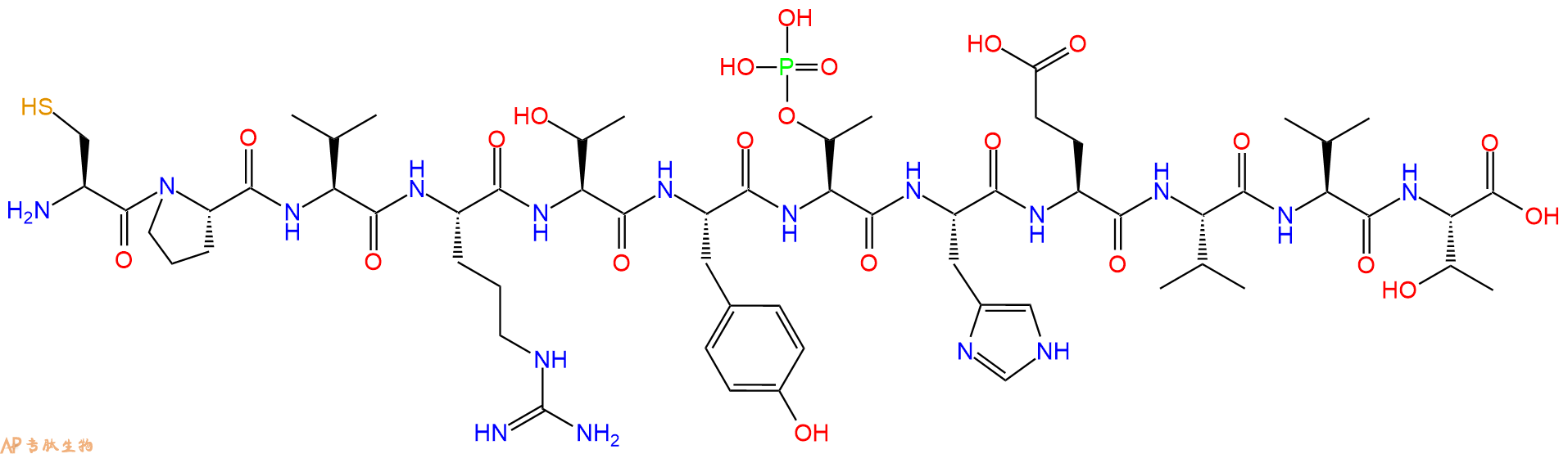 专肽生物产品H2N-Cys-Pro-Val-Arg-Thr-Tyr-pThr-His-Glu-Val-Val-Thr-OH