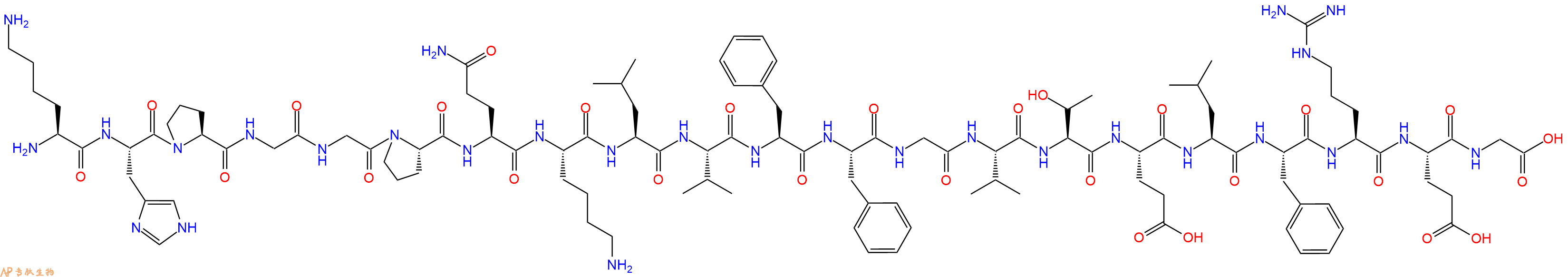 专肽生物产品H2N-Lys-His-Pro-Gly-Gly-Pro-Gln-Lys-Leu-Val-Phe-Phe-Gly-Val-Thr-Glu-Leu-Phe-Arg-Glu-Gly-OH