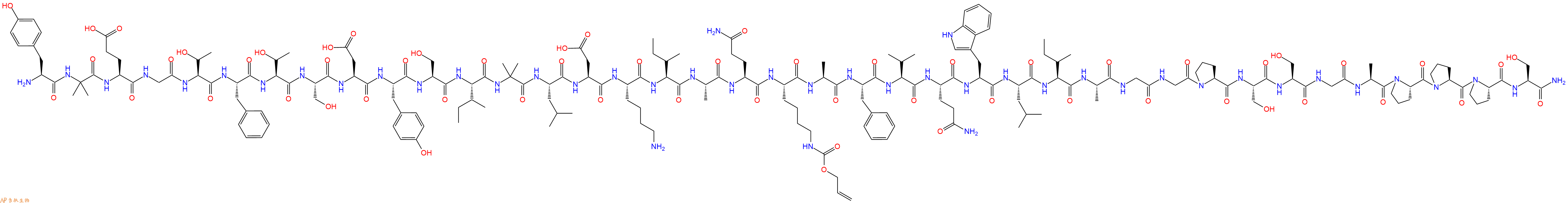 专肽生物产品H2N-Tyr-Aib-Glu-Gly-Thr-Phe-Thr-Ser-Asp-Tyr-Ser-Ile-Aib-Leu-Asp-Lys-Ile-Ala-Gln-Lys(Alloc)-Ala-Phe-Val-Gln-Trp-Leu-Ile-Ala-Gly-Gly-Pro-Ser-Ser-Gly-Ala-Pro-Pro-Pro-Ser-CONH2