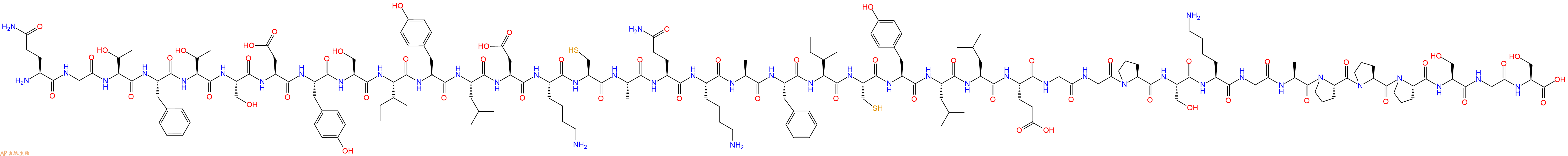 专肽生物产品H2N-Gln-Gly-Thr-Phe-Thr-Ser-Asp-Tyr-Ser-Ile-Tyr-Leu-Asp-Lys-Cys-Ala-Gln-Lys-Ala-Phe-Ile-Cys-Tyr-Leu-Leu-Glu-Gly-Gly-Pro-Ser-Lys-Gly-Ala-Pro-Pro-Pro-Ser-Gly-Ser-OH
