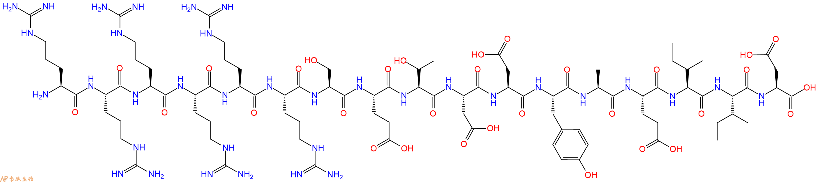 专肽生物产品H2N-Arg-Arg-Arg-Arg-Arg-Arg-Ser-Glu-Thr-Asp-Asp-Tyr-Ala-Glu-Ile-Ile-Asp-OH