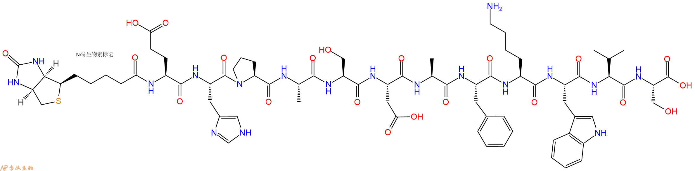 专肽生物产品Biotinyl-Glu-His-Pro-Ala-Ser-Asp-Ala-Phe-Lys-Trp-Val-Ser-OH