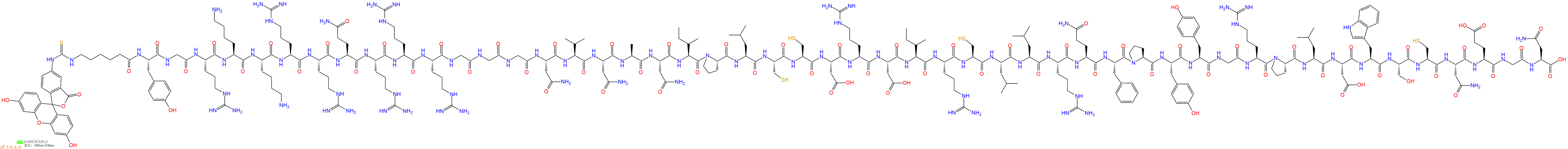 专肽生物产品5FITC-Ahx-Tyr-Gly-Arg-Lys-Lys-Arg-Arg-Gln-Arg-Arg-Arg-Gly-Gly-Gly-Asn-Val-Asn-Ala-Asn-Ile-Pro-Leu-Cys-Cys-Asp-Arg-Asp-Ile-Arg-Cys-Leu-Leu-Arg-Gln-Phe-Pro-Tyr-Tyr-Gly-Arg-Pro-Leu-Asp-Trp-Ser-Cys-Asn-Glu-Gly-Asn-OH