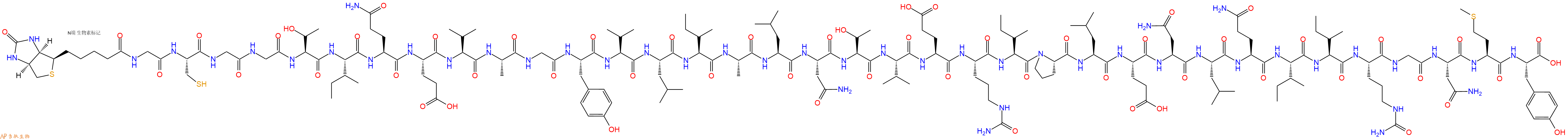 专肽生物产品Biotinyl-Gly-Cys-Gly-Gly-Thr-Ile-Gln-Glu-Val-Ala-Gly-Tyr-Val-Leu-Ile-Ala-Leu-Asn-Thr-Val-Glu-Cit-Ile-Pro-Leu-Glu-Asn-Leu-Gln-Ile-Ile-Cit-Gly-Asn-Met-Tyr-OH