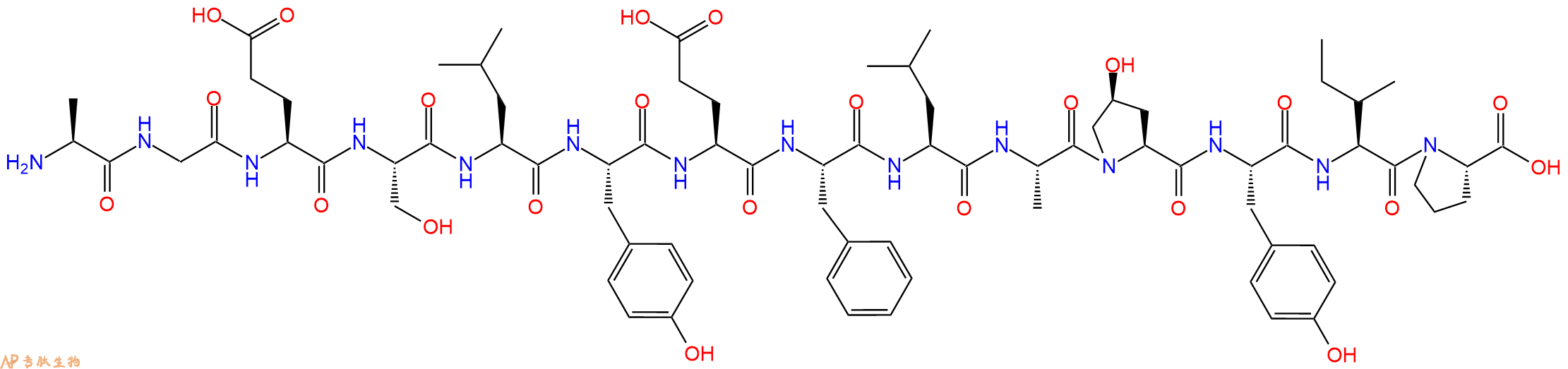 专肽生物产品H2N-Ala-Gly-Glu-Ser-Leu-Tyr-Glu-Phe-Leu-Ala-Hyp-Tyr-Ile-Pro-OH