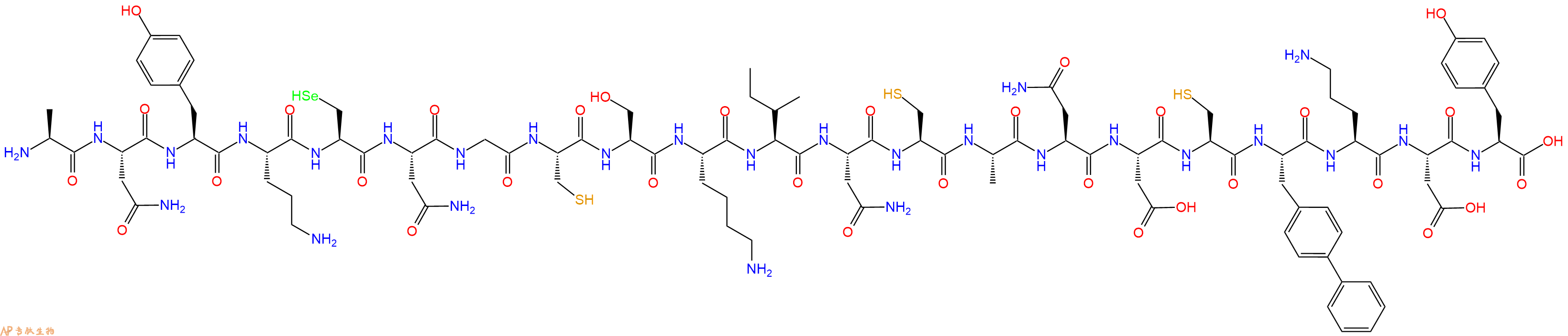 专肽生物产品H2N-Ala-Asn-Tyr-Orn-Sec-Asn-Gly-Cys-Ser-Lys-Ile-Asn-Cys-Ala-Asn-Asp-Cys-Bip-Orn-Asp-Tyr-OH