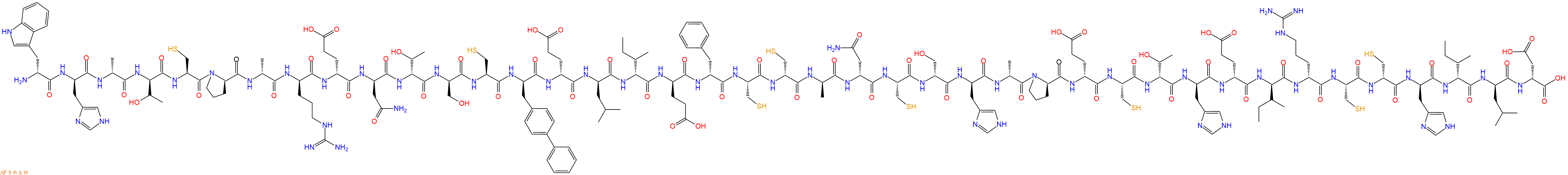 专肽生物产品H2N-DTrp-DHis-DAla-DThr-Cys-DPro-DAla-DArg-DGlu-DAsn-DThr-DSer-Cys-DBip-DGlu-DLeu-DIle-DGlu-DPhe-Cys-DCys-DAla-DAsn-Cys-DSer-DHis-DAla-DPro-DGlu-Cys-DThr-DHis-DGlu-DIle-DArg-Cys-DCys-DHis-DIle-DLeu-DAsp-OH