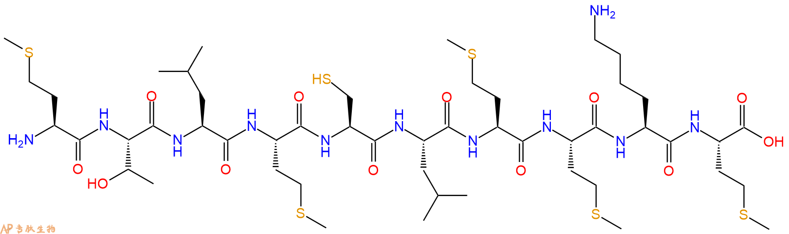 专肽生物产品H2N-Met-Thr-Leu-Met-Cys-Leu-Met-Met-Lys-Met-OH