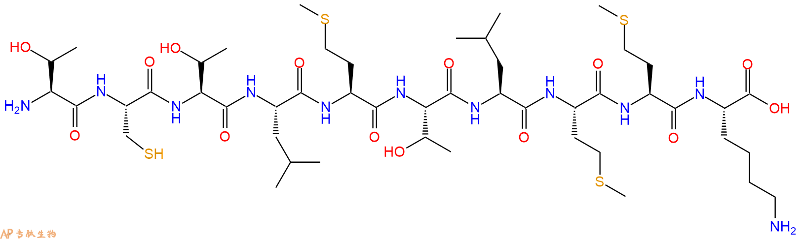 专肽生物产品H2N-Thr-Cys-Thr-Leu-Met-Thr-Leu-Met-Met-Lys-OH