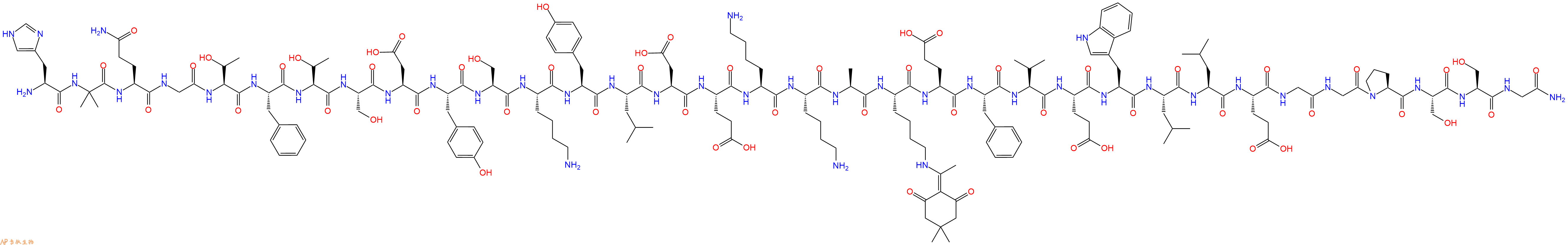 专肽生物产品H2N-His-Aib-Gln-Gly-Thr-Phe-Thr-Ser-Asp-Tyr-Ser-Lys-Tyr-Leu-Asp-Glu-Lys-Lys-Ala-Lys(Dde)-Glu-Phe-Val-Glu-Trp-Leu-Leu-Glu-Gly-Gly-Pro-Ser-Ser-Gly-CONH2