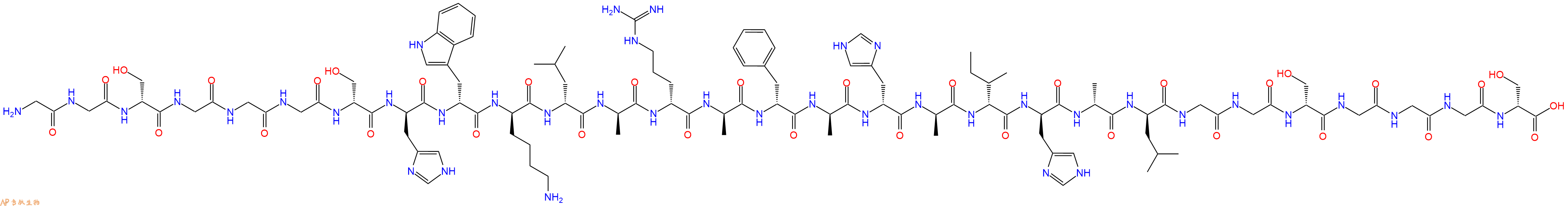 专肽生物产品H2N-Gly-Gly-DSer-Gly-Gly-Gly-DSer-DHis-DTrp-DLys-DLeu-DAla-DArg-DAla-DPhe-DAla-DHis-DAla-DIle-DHis-DAla-DLeu-Gly-Gly-DSer-Gly-Gly-Gly-DSer-OH