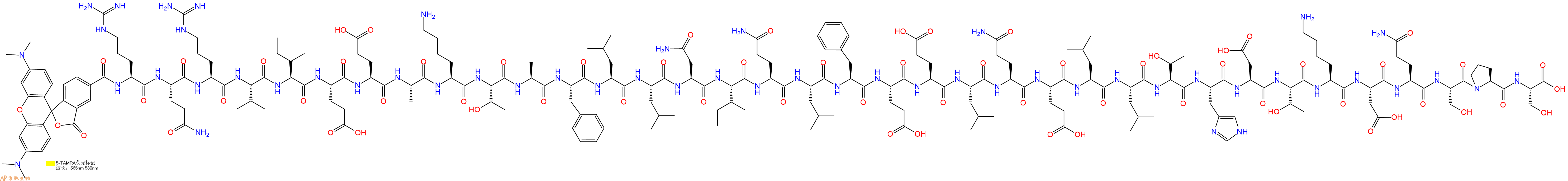 专肽生物产品5TAMRA-Arg-Gln-Arg-Val-Ile-Glu-Glu-Ala-Lys-Thr-Ala-Phe-Leu-Leu-Asn-Ile-Gln-Leu-Phe-Glu-Glu-Leu-Gln-Glu-Leu-Leu-Thr-His-Asp-Thr-Lys-Asp-Gln-Ser-Pro-Ser-OH