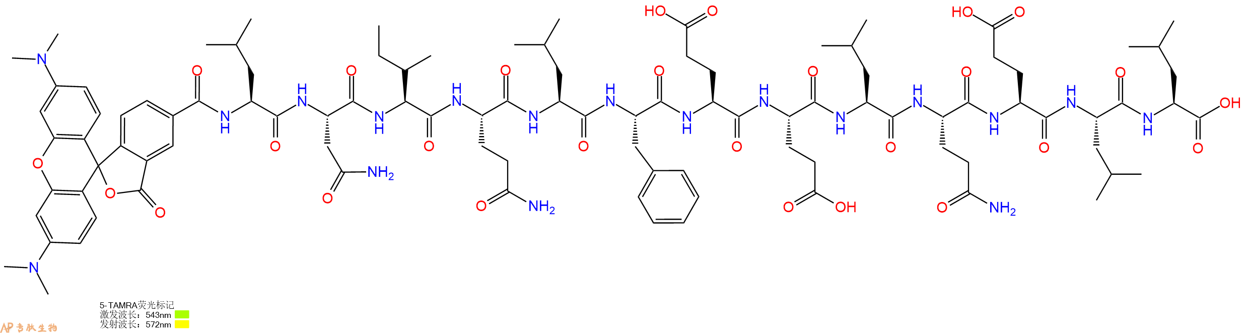 专肽生物产品5TAMRA-Leu-Asn-Ile-Gln-Leu-Phe-Glu-Glu-Leu-Gln-Glu-Leu-Leu-OH