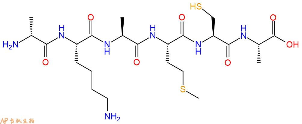 专肽生物产品H2N-DAla-Lys-Ala-Met-Cys-Ala-OH