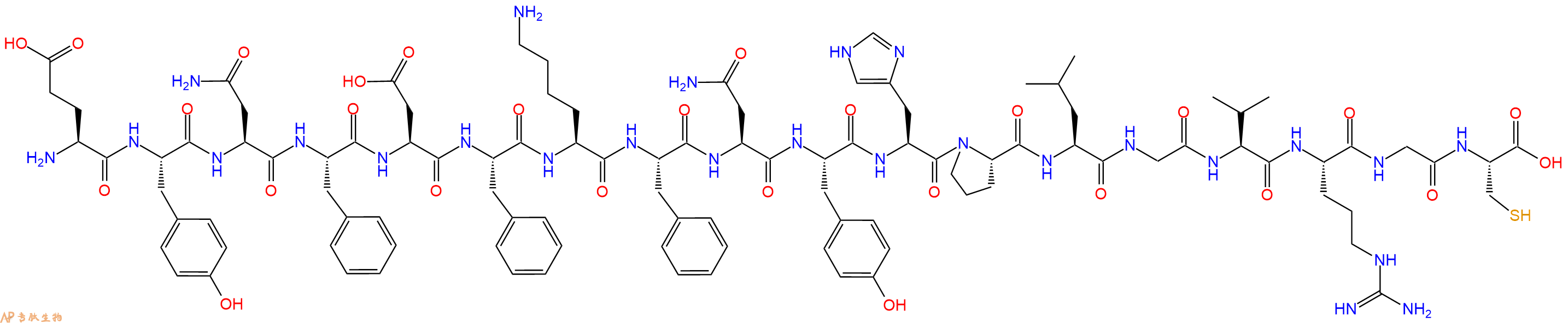 专肽生物产品H2N-Glu-Tyr-Asn-Phe-Asp-Phe-Lys-Phe-Asn-Tyr-His-Pro-Leu-Gly-Val-Arg-Gly-Cys-OH