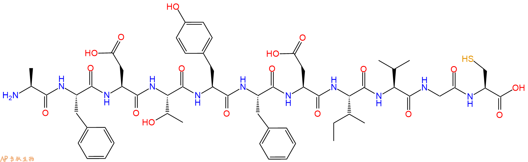 专肽生物产品H2N-Ala-Phe-Asp-Thr-Tyr-Phe-Asp-Ile-Val-Gly-Cys-OH