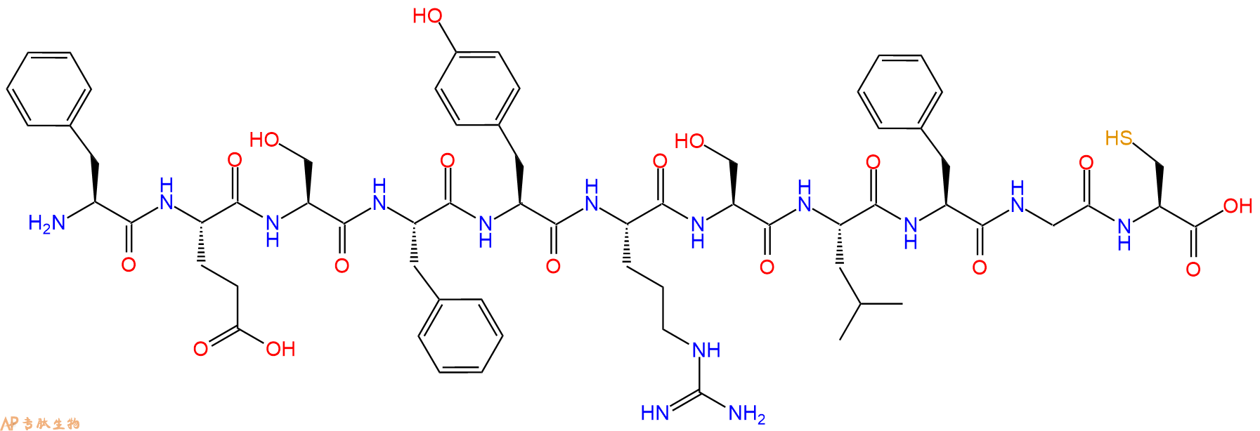 专肽生物产品H2N-Phe-Glu-Ser-Phe-Tyr-Arg-Ser-Leu-Phe-Gly-Cys-OH