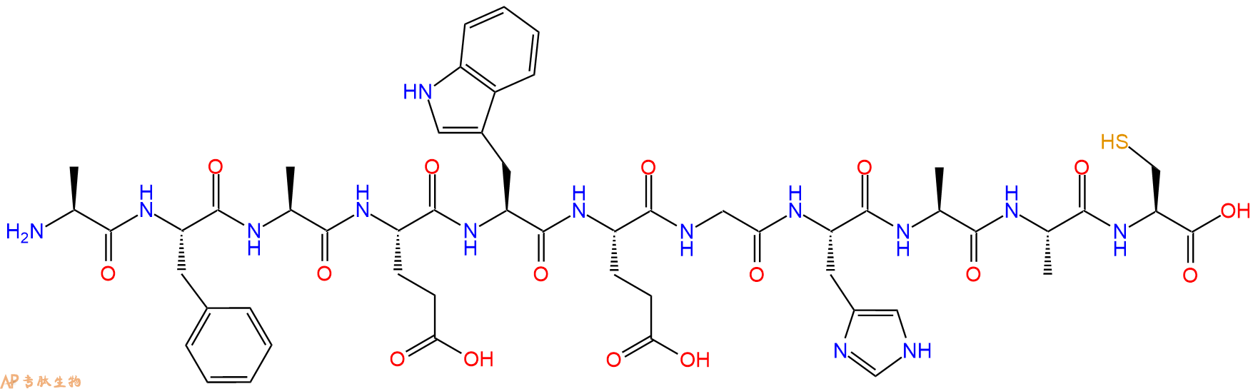 专肽生物产品H2N-Ala-Phe-Ala-Glu-Trp-Glu-Gly-His-Ala-Ala-Cys-OH