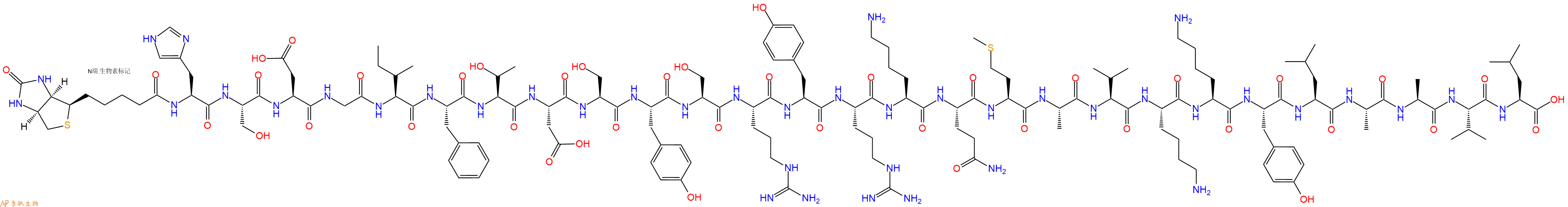 专肽生物产品Biotinyl-His-Ser-Asp-Gly-Ile-Phe-Thr-Asp-Ser-Tyr-Ser-Arg-Tyr-Arg-Lys-Gln-Met-Ala-Val-Lys-Lys-Tyr-Leu-Ala-Ala-Val-Leu-OH
