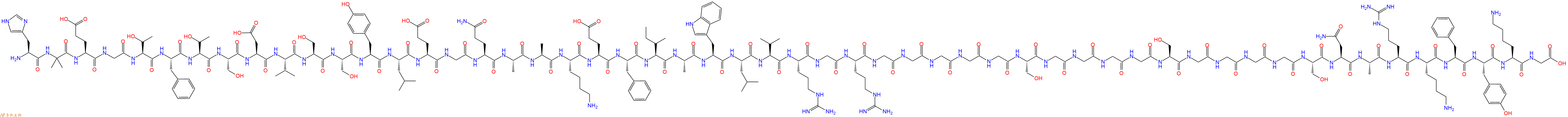 专肽生物产品H2N-His-Aib-Glu-Gly-Thr-Phe-Thr-Ser-Asp-Val-Ser-Ser-Tyr-Leu-Glu-Gly-Gln-Ala-Ala-Lys-Glu-Phe-Ile-Ala-Trp-Leu-Val-Arg-Gly-Arg-Gly-Gly-Gly-Gly-Gly-Ser-Gly-Gly-Gly-Gly-Ser-Gly-Gly-Gly-Gly-Ser-Asn-Ala-Arg-Lys-Phe-Tyr-Lys-Gly-OH