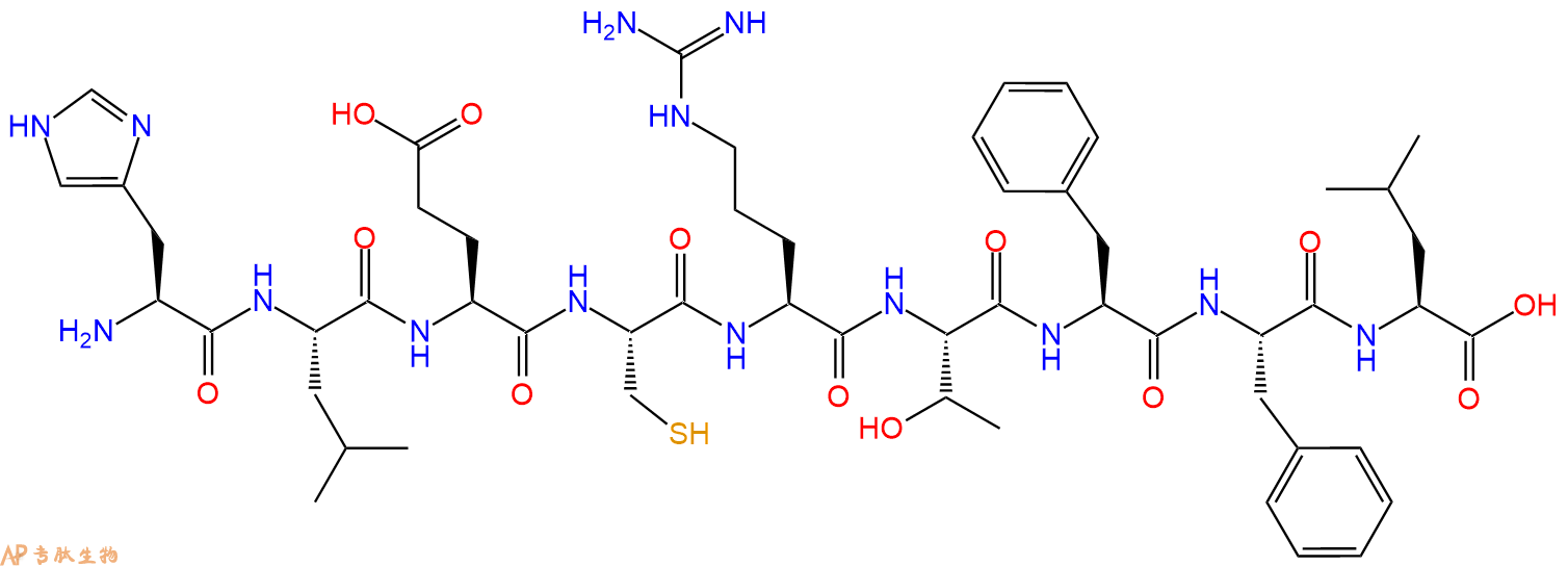专肽生物产品H2N-His-Leu-Glu-Cys-Arg-Thr-Phe-Phe-Leu-OH