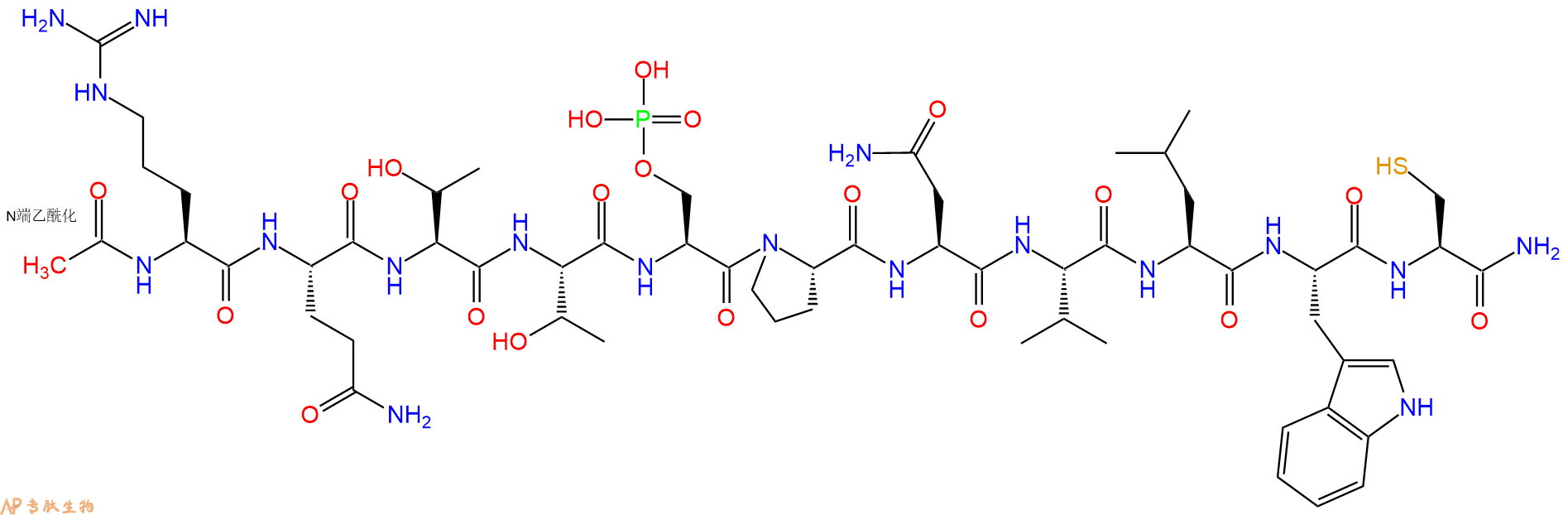 专肽生物产品Ac-Arg-Gln-Thr-Thr-Ser(PO3H2)-Pro-Asn-Val-Leu-Trp-Cys-CONH2