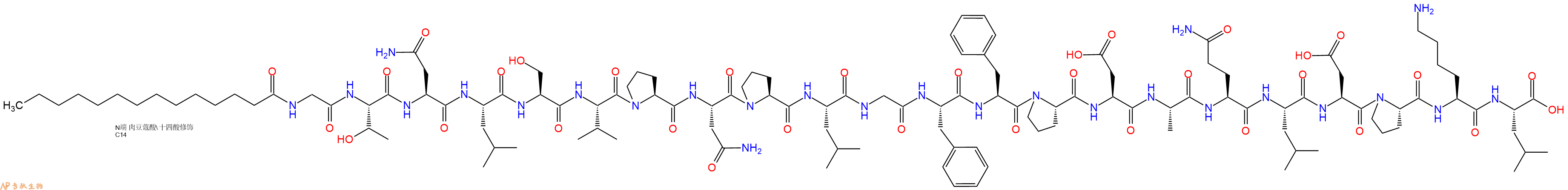 专肽生物产品Myristicacid-Gly-Thr-Asn-Leu-Ser-Val-Pro-Asn-Pro-Leu-Gly-Phe-Phe-Pro-Asp-Ala-Gln-Leu-Asp-Pro-Lys-Leu-OH