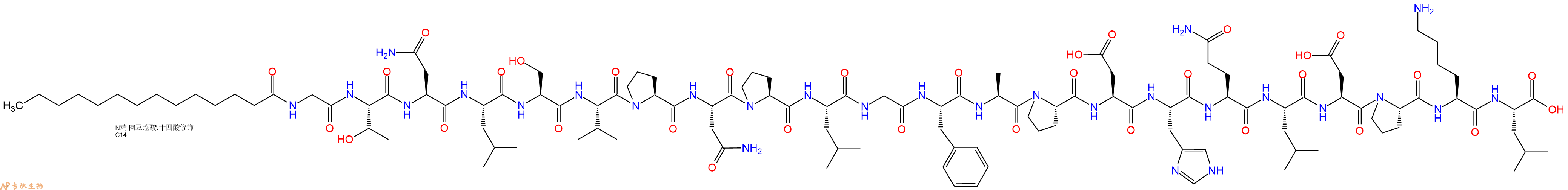 专肽生物产品Myristicacid-Gly-Thr-Asn-Leu-Ser-Val-Pro-Asn-Pro-Leu-Gly-Phe-Ala-Pro-Asp-His-Gln-Leu-Asp-Pro-Lys-Leu-OH