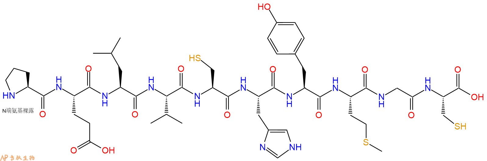 专肽生物产品H2N-Pro-Glu-Leu-Val-Cys-His-Tyr-Met-Gly-Cys-OH