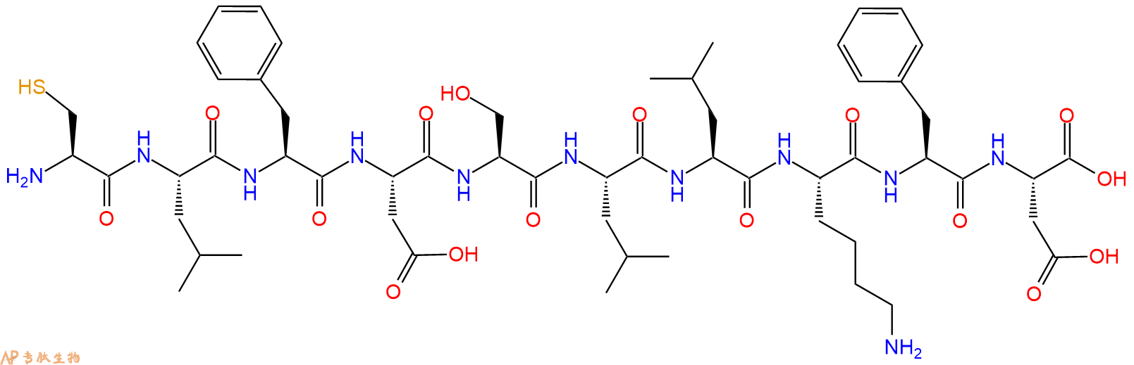 专肽生物产品H2N-Cys-Leu-Phe-Asp-Ser-Leu-Leu-Lys-Phe-Asp-OH