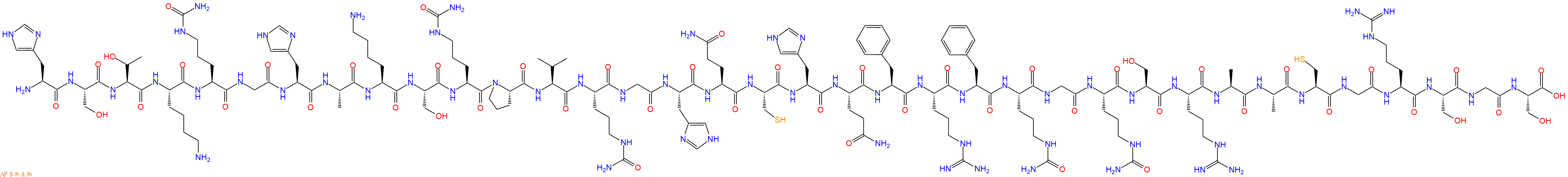 专肽生物产品H2N-His-Ser-Thr-Lys-Cit-Gly-His-Ala-Lys-Ser-Cit-Pro-Val-Cit-Gly-His-Gln-Cys-His-Gln-Phe-Arg-Phe-Cit-Gly-Cit-Ser-Arg-Ala-Ala-Cys-Gly-Arg-Ser-Gly-Ser-OH