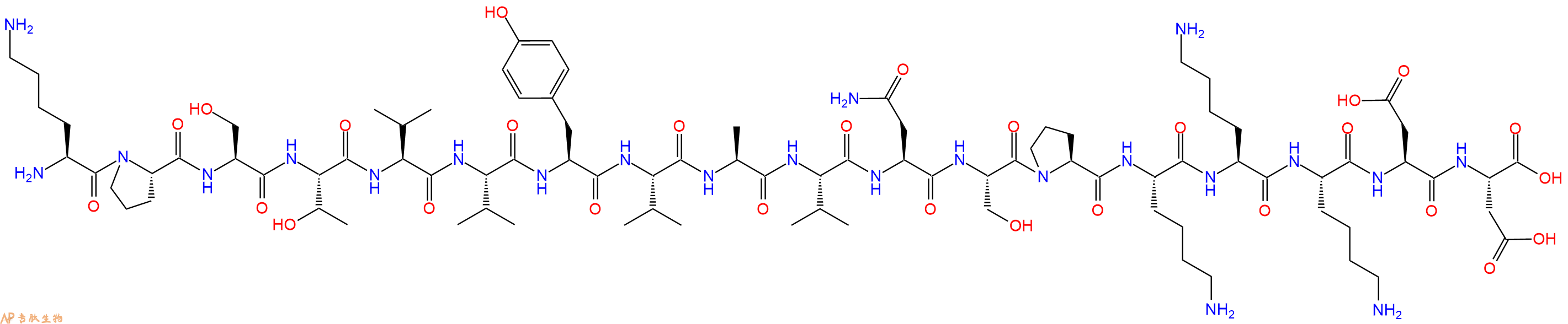 专肽生物产品H2N-Lys-Pro-Ser-Thr-Val-Val-Tyr-Val-Ala-Val-Asn-Ser-Pro-Lys-Lys-Lys-Asp-Asp-OH