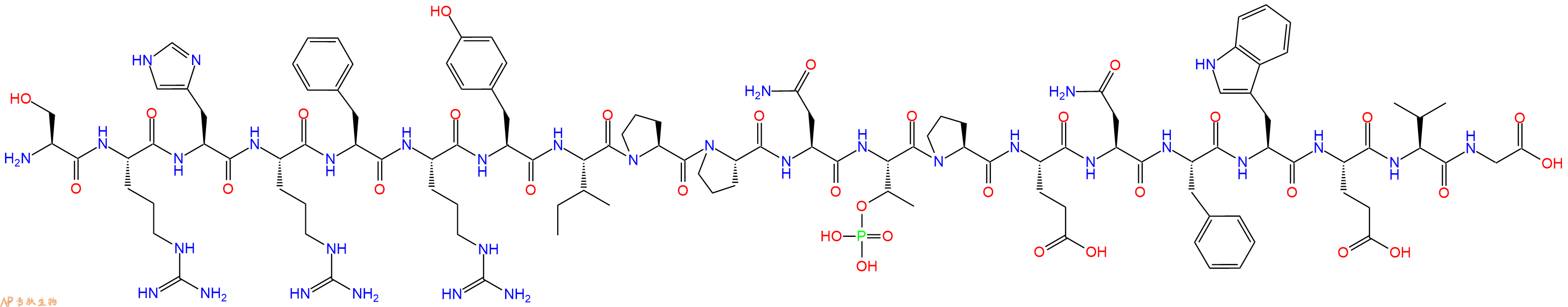 专肽生物产品H2N-Ser-Arg-His-Arg-Phe-Arg-Tyr-Ile-Pro-Pro-Asn-pThr-Pro-Glu-Asn-Phe-Trp-Glu-Val-Gly-OH