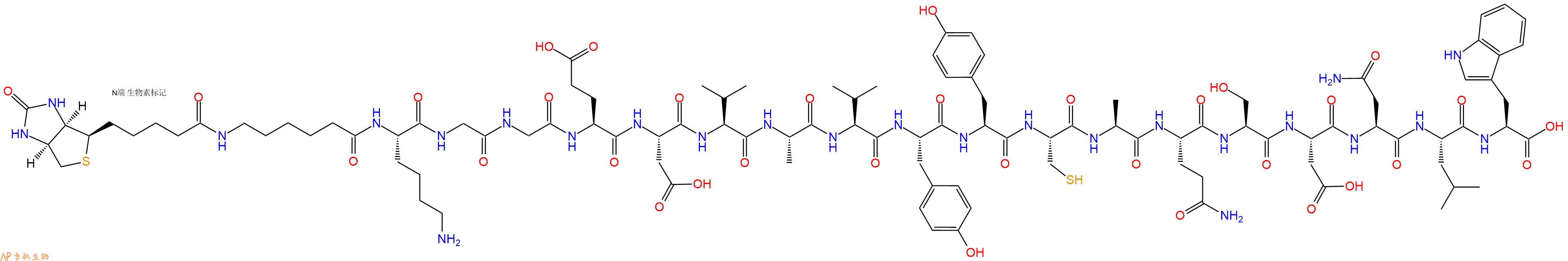 专肽生物产品Biotinyl-Ahx-Lys-Gly-Gly-Glu-Asp-Val-Ala-Val-Tyr-Tyr-Cys-Ala-Gln-Ser-Asp-Asn-Leu-Trp-OH